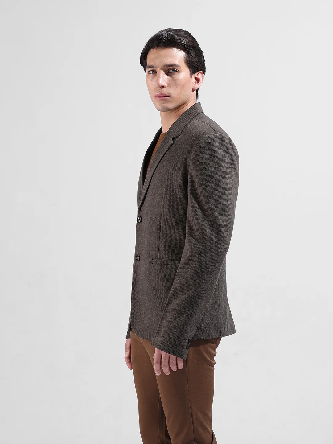 Men's Brown Regular Fit Printed Casual Blazer - Image 2