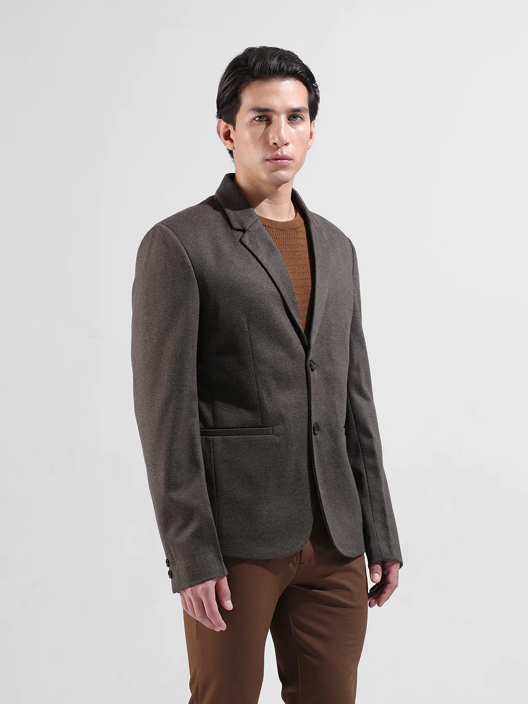 Men's Brown Regular Fit Printed Casual Blazer - Image 3