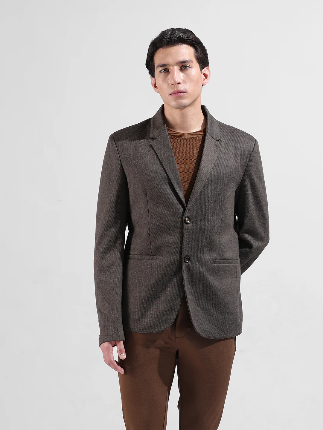 Men's Brown Regular Fit Printed Casual Blazer - Image 6