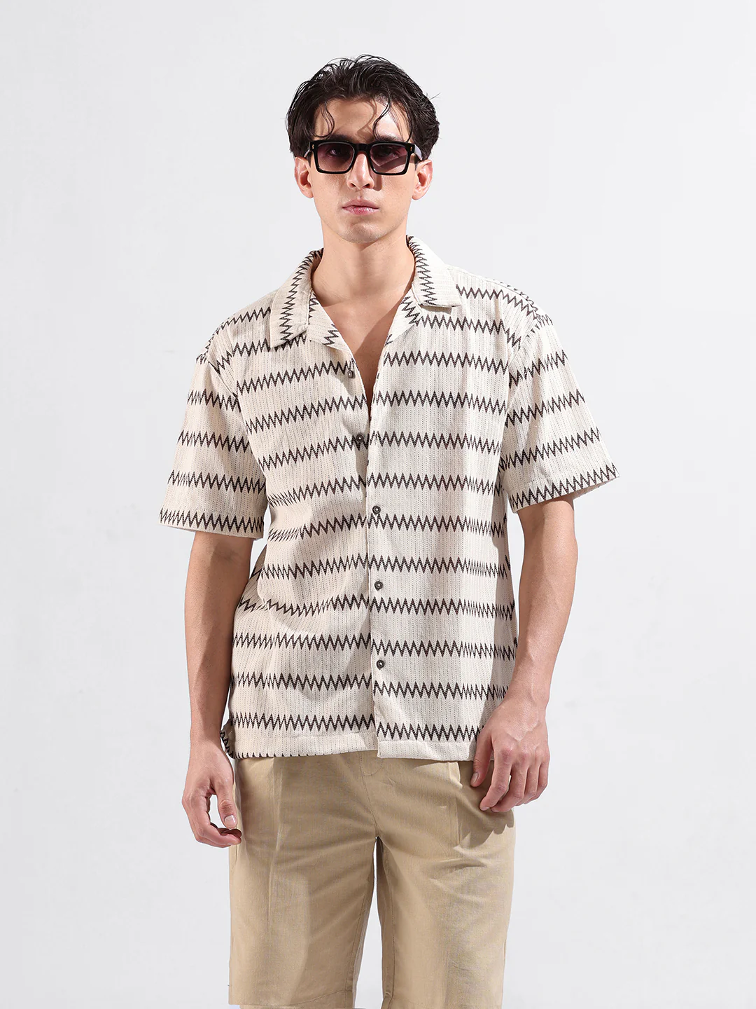 Men's Brown Relaxed Fit Textured Textured Shirt - Image 2