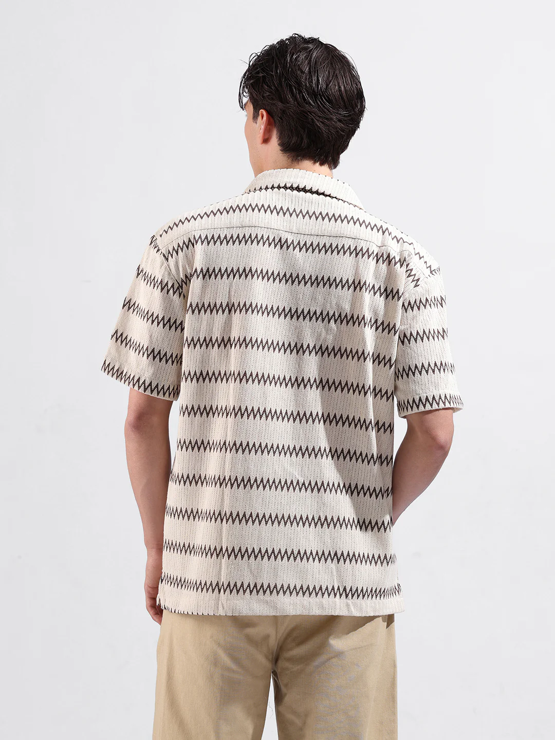 Men's Brown Relaxed Fit Textured Textured Shirt - Image 5
