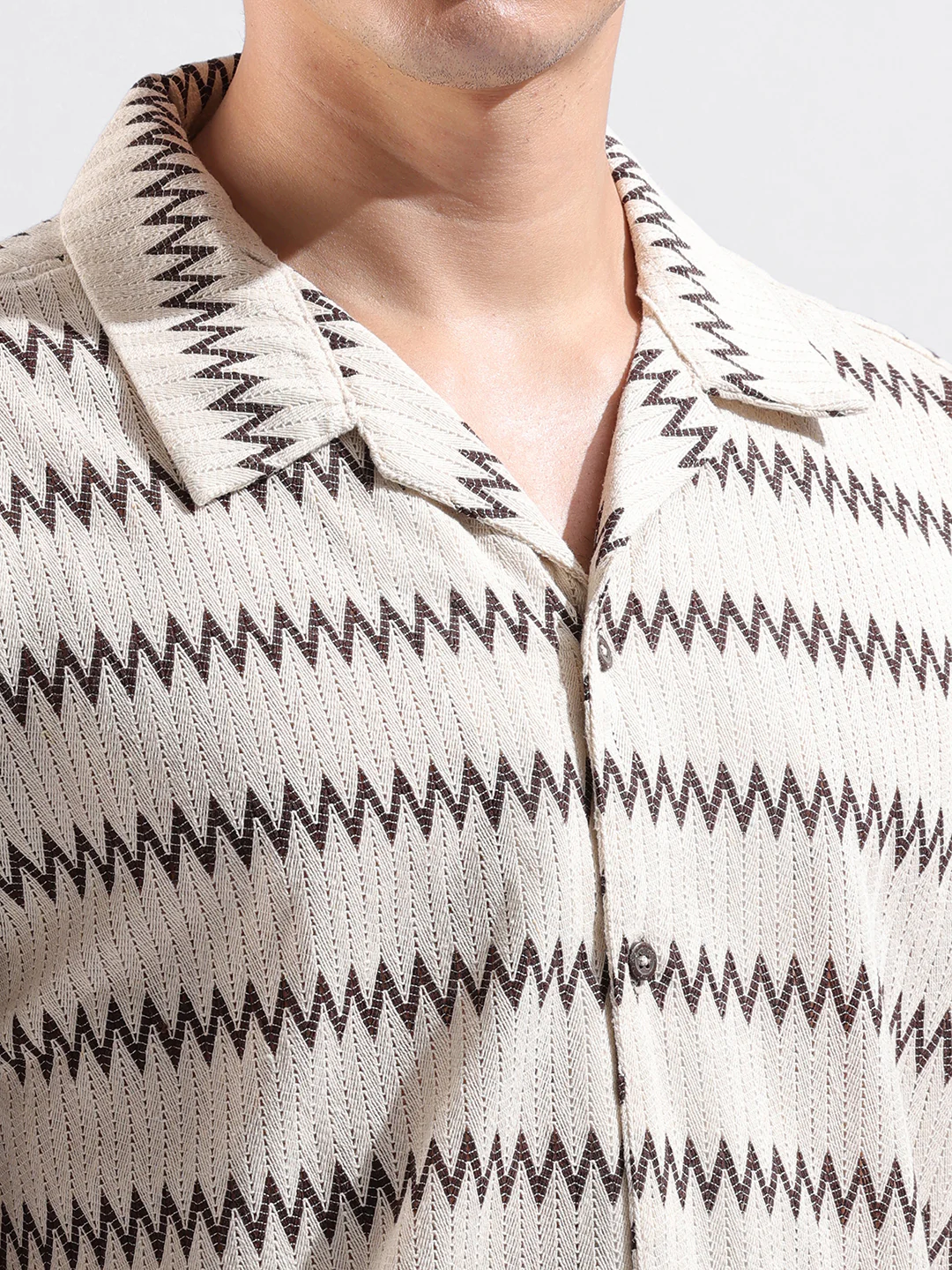 Men's Brown Relaxed Fit Textured Textured Shirt - Image 6