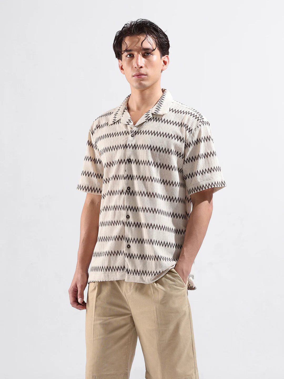 Men's Brown Relaxed Fit Textured Textured Shirt - Image 8