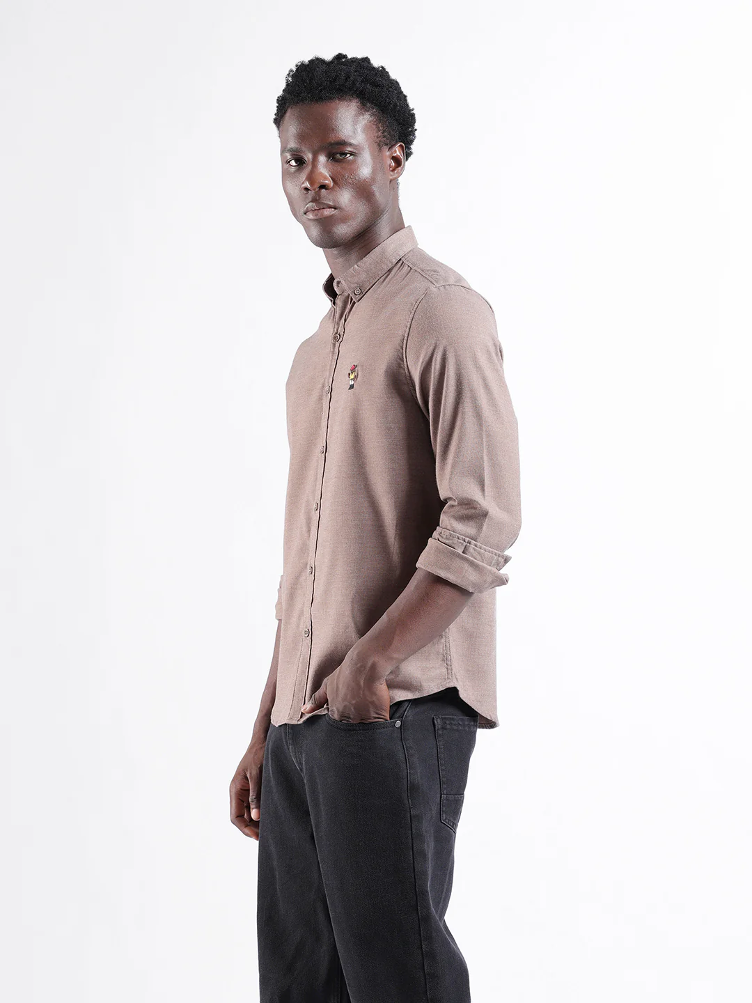 Men's Brown Slim Fit Embroided  Casual Shirt - Image 2