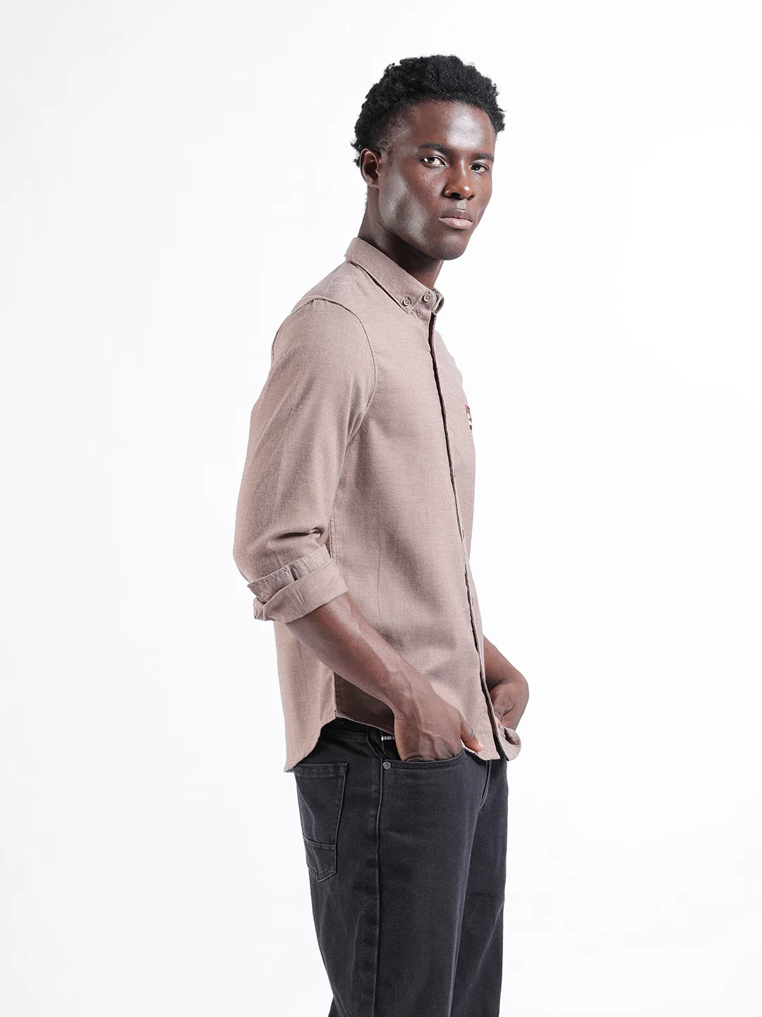 Men's Brown Slim Fit Embroided  Casual Shirt - Image 3