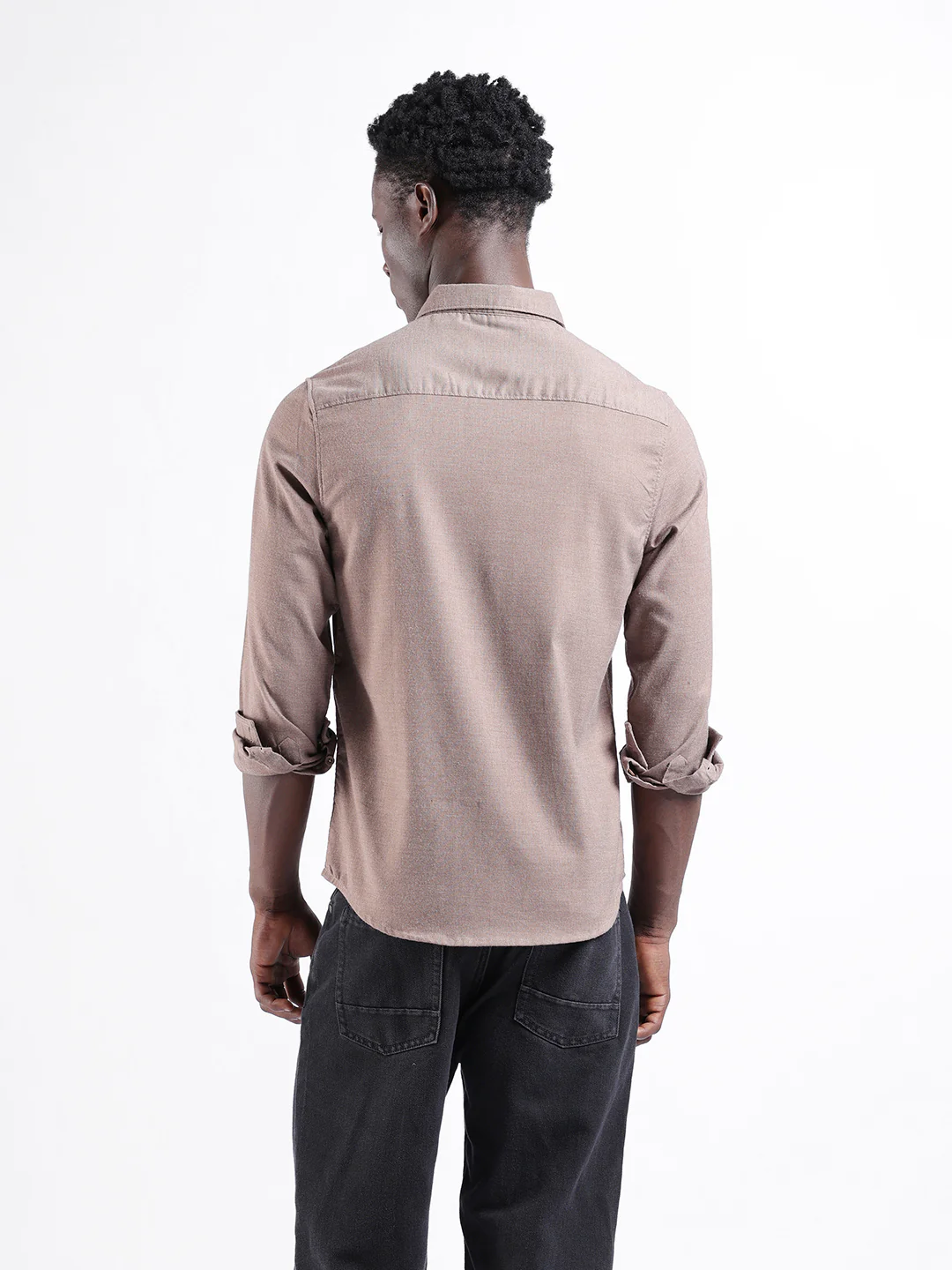 Men's Brown Slim Fit Embroided  Casual Shirt - Image 4