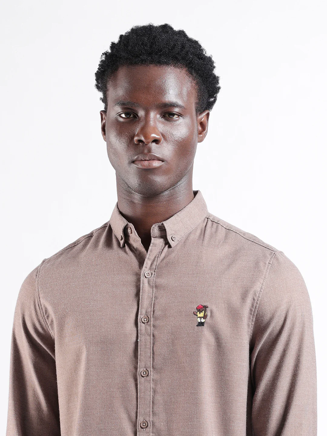 Men's Brown Slim Fit Embroided  Casual Shirt - Image 5