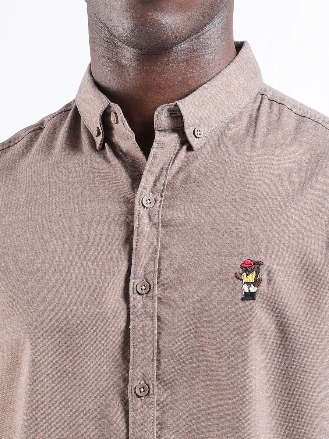 Men's Brown Slim Fit Embroided  Casual Shirt - Image 6