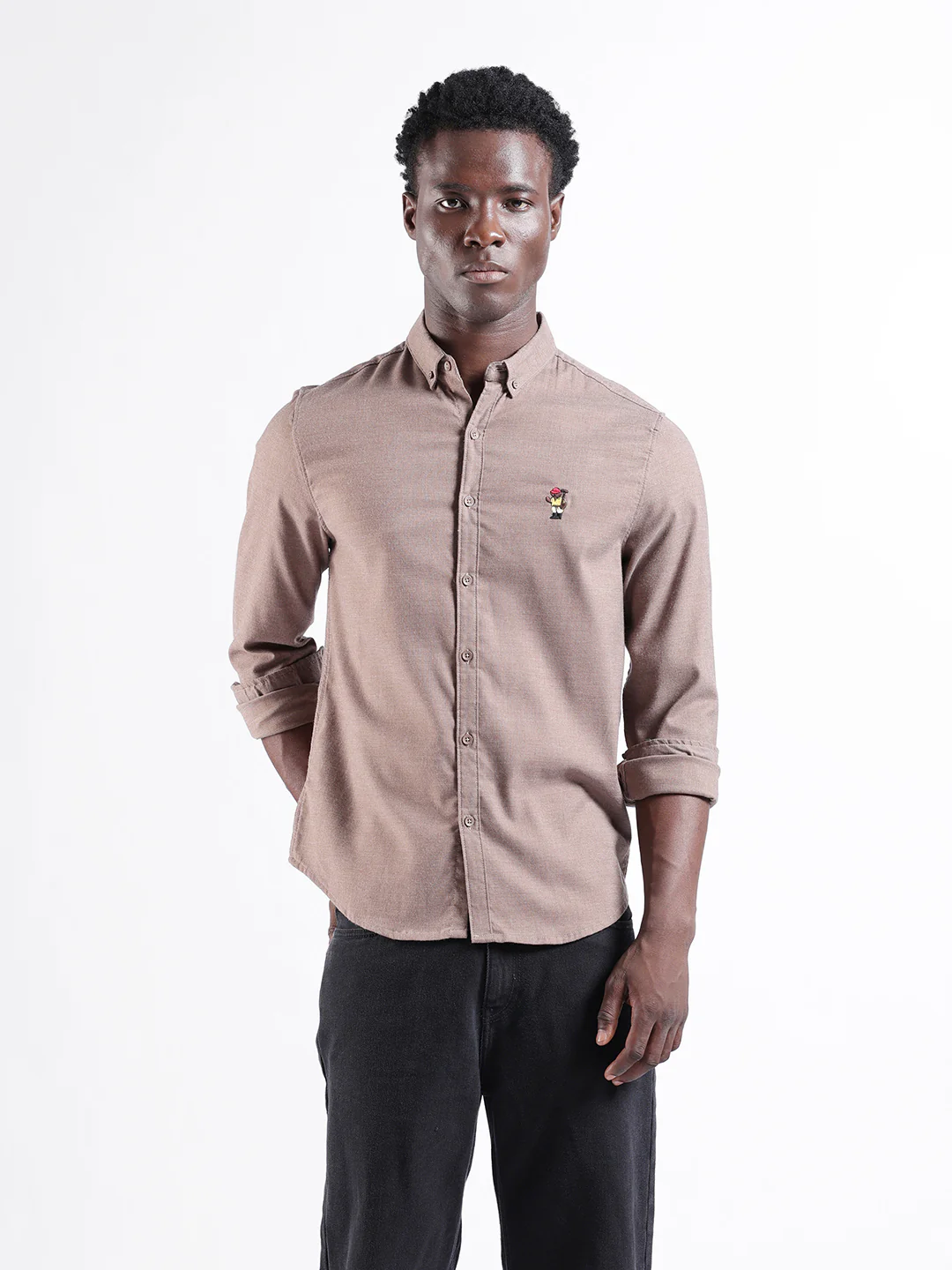 Men's Brown Slim Fit Embroided  Casual Shirt - Image 7