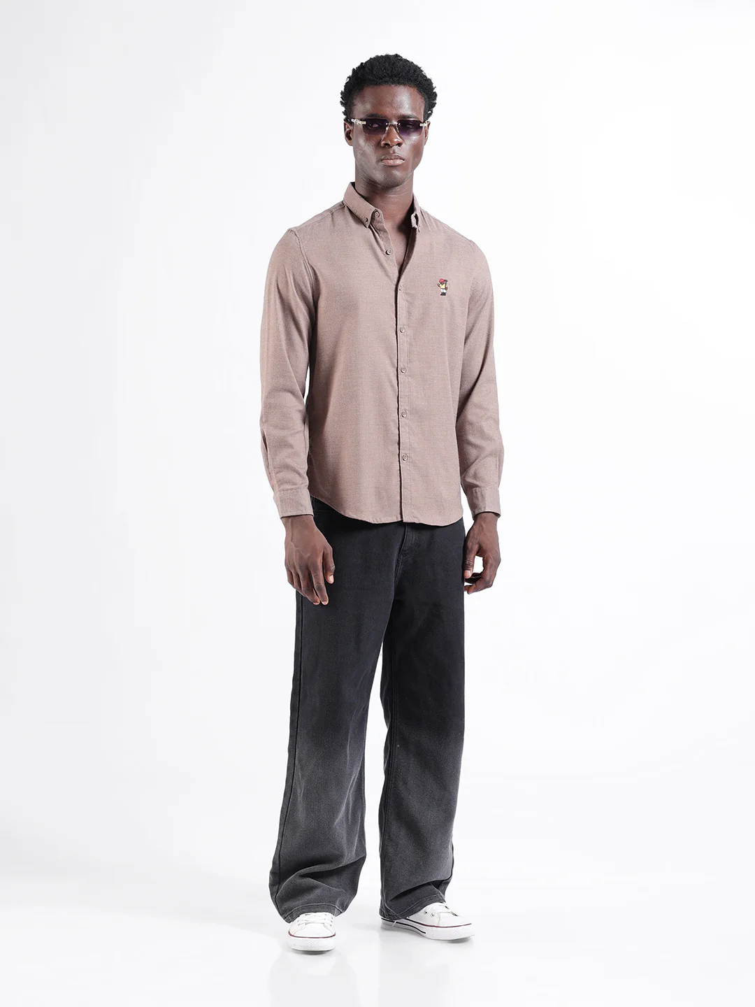 Men's Brown Slim Fit Embroided  Casual Shirt - Image 8