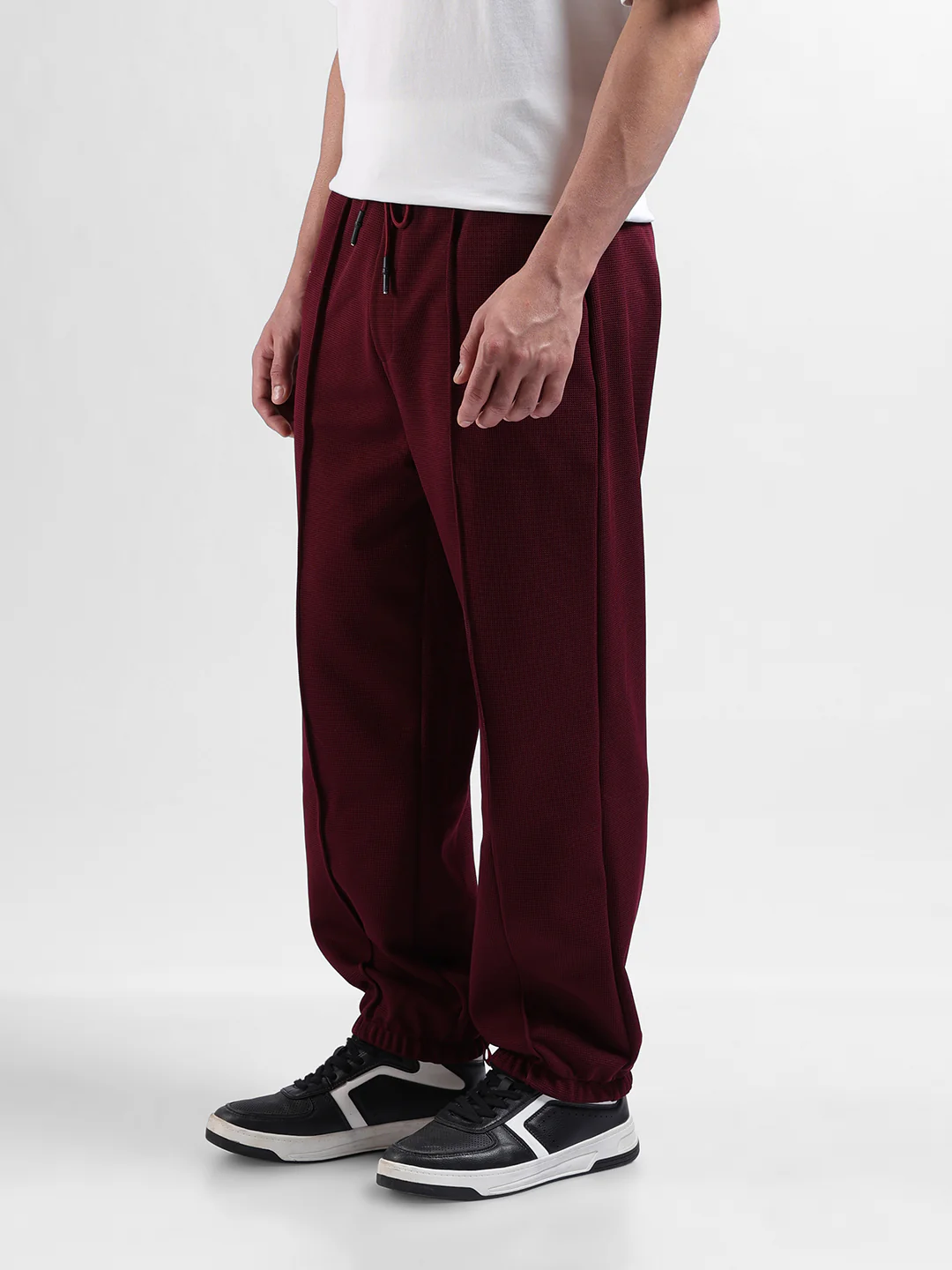 Men's Burgundy Loose Fit Textured Athletic  Jogger - Image 2