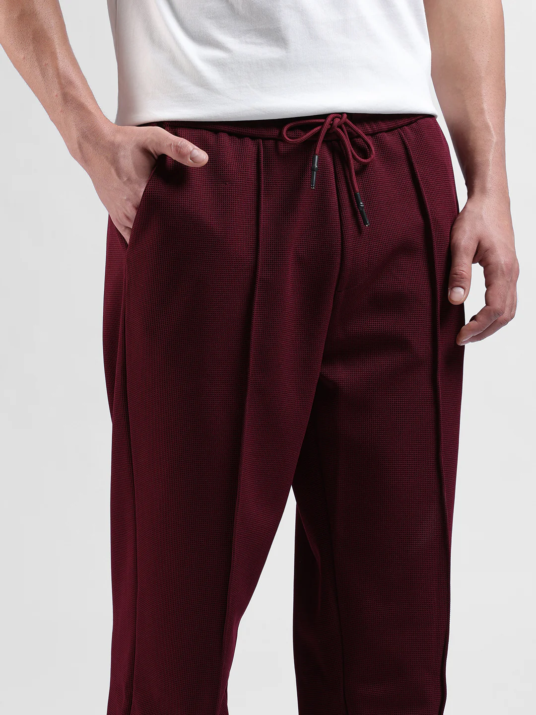 Men's Burgundy Loose Fit Textured Athletic  Jogger - Image 4