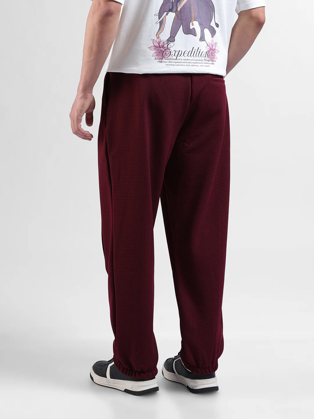 Men's Burgundy Loose Fit Textured Athletic  Jogger - Image 5