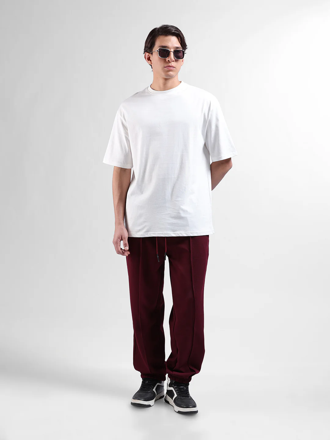Men's Burgundy Loose Fit Textured Athletic  Jogger - Image 6
