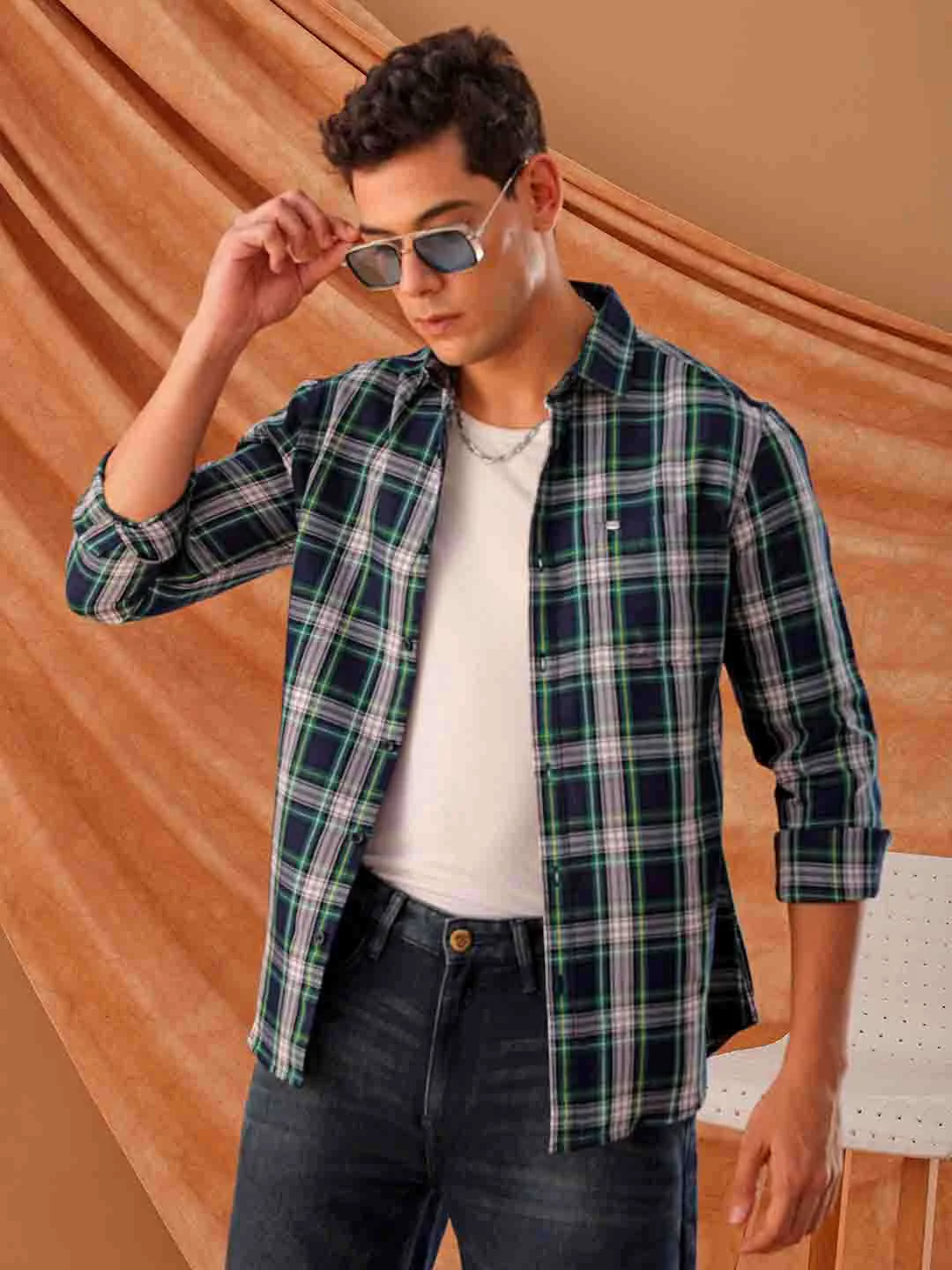 Men's Blue Slim Fit Checkered Casual Shirt - Image 2