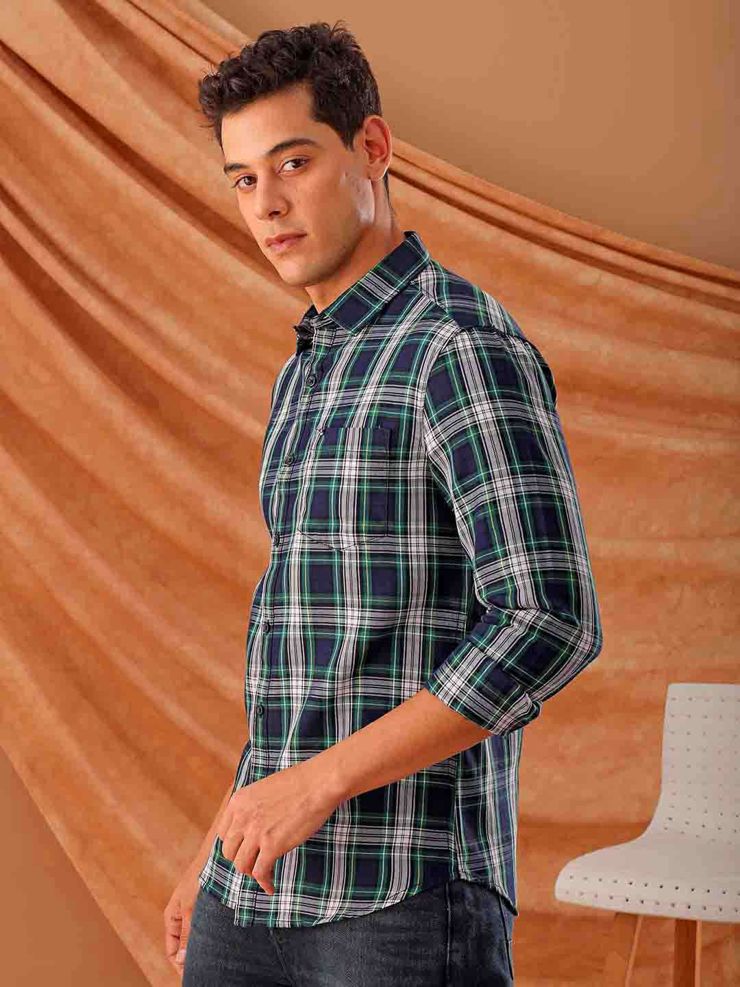 Men's Blue Slim Fit Checkered Casual Shirt - Image 3