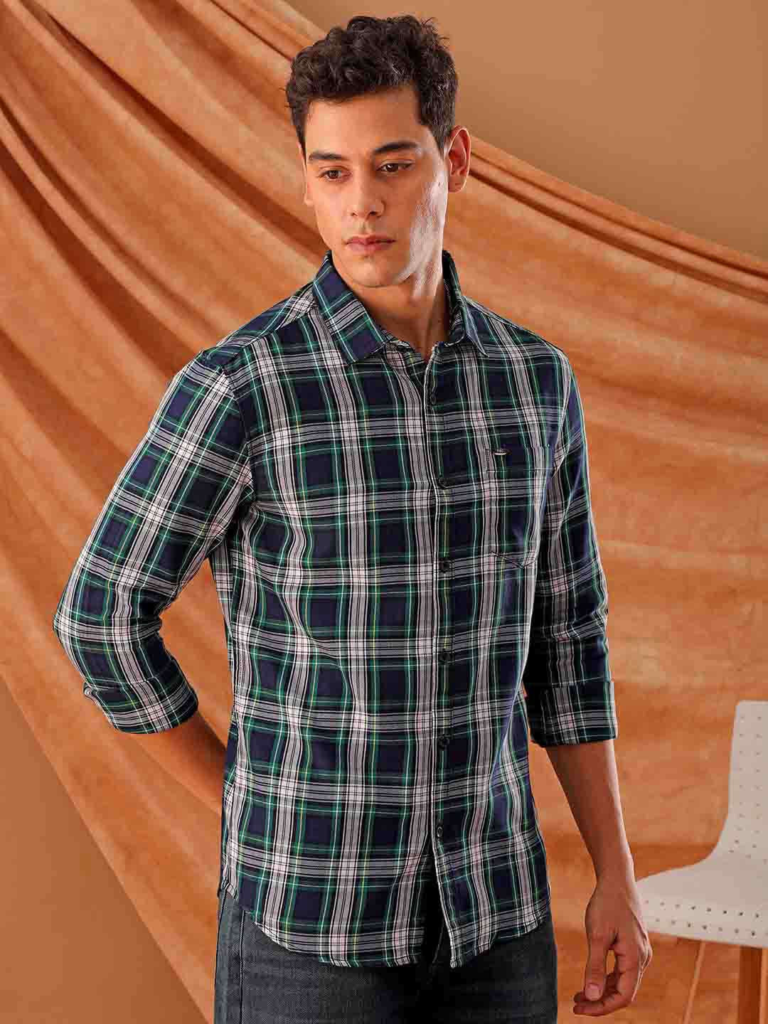 Men's Blue Slim Fit Checkered Casual Shirt - Image 4