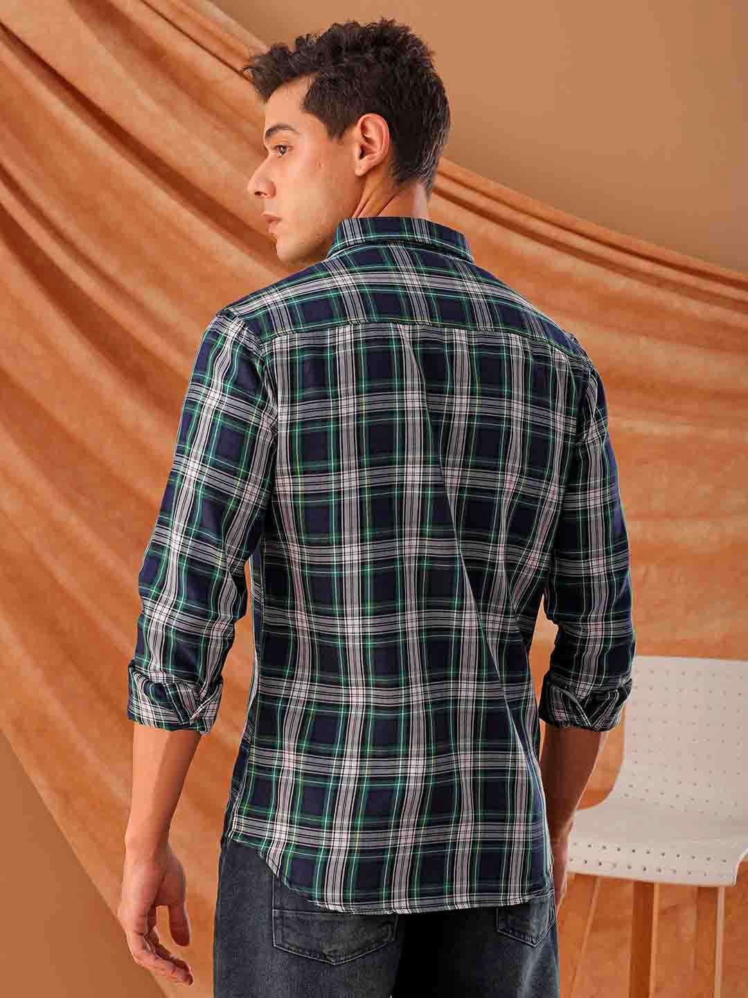 Men's Blue Slim Fit Checkered Casual Shirt - Image 5