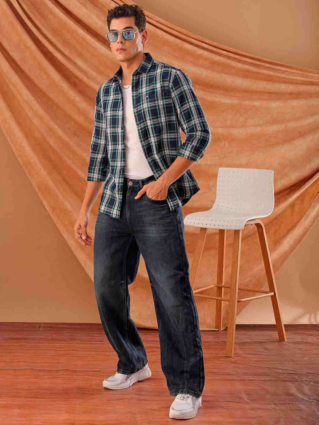 Men's Blue Slim Fit Checkered Casual Shirt - Image 6