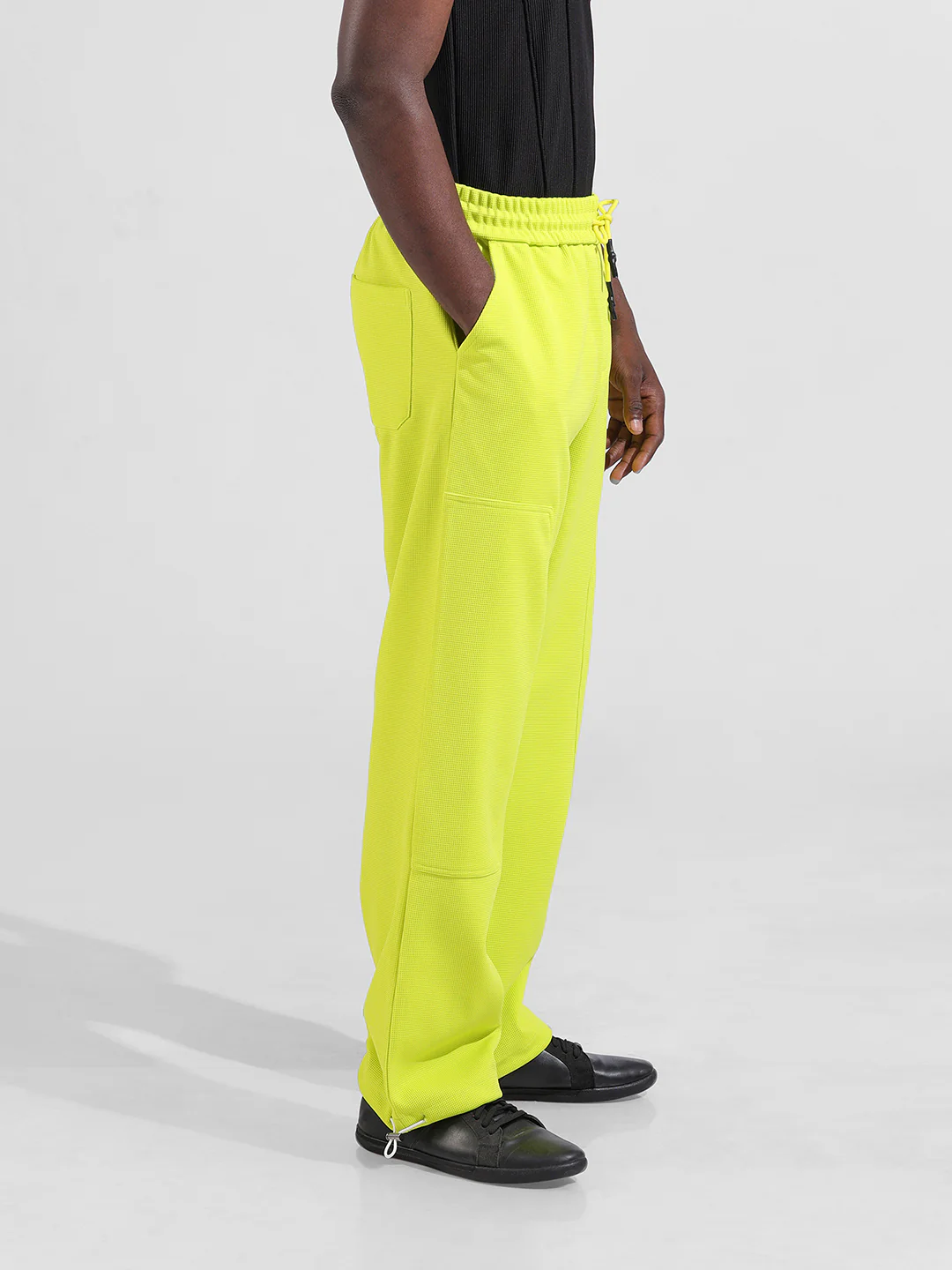 Men's Cyber Lime Wide Leg Fit Textured Utility Trouser - Image 2