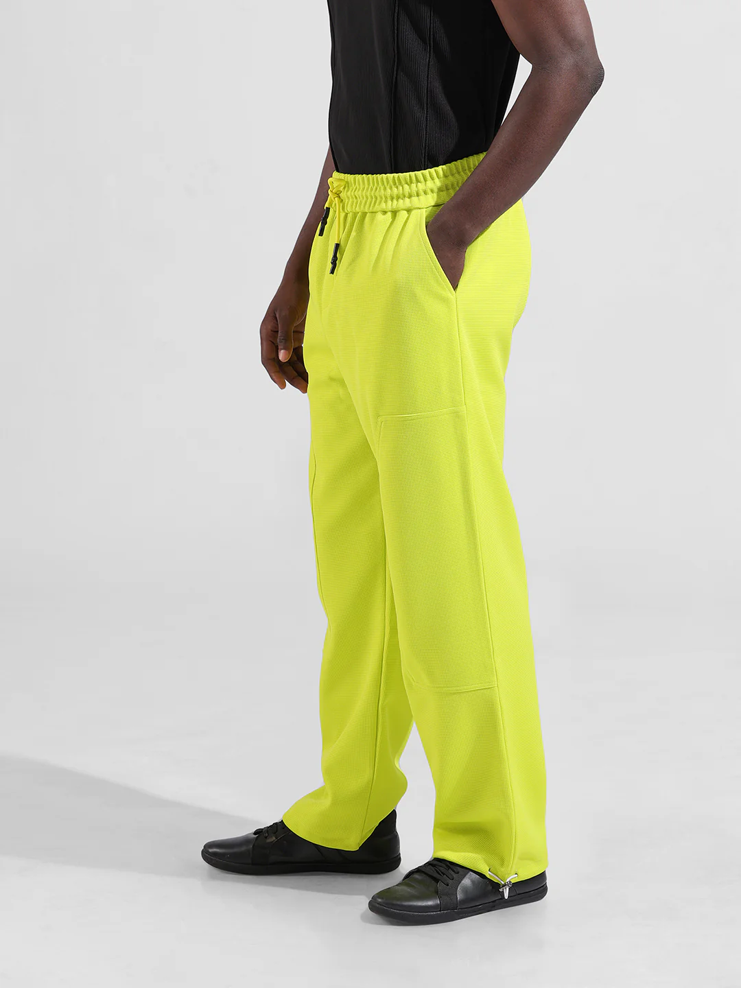Men's Cyber Lime Wide Leg Fit Textured Utility Trouser - Image 3