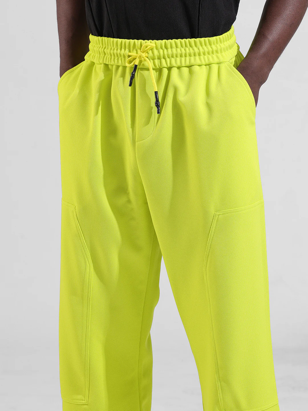 Men's Cyber Lime Wide Leg Fit Textured Utility Trouser - Image 4