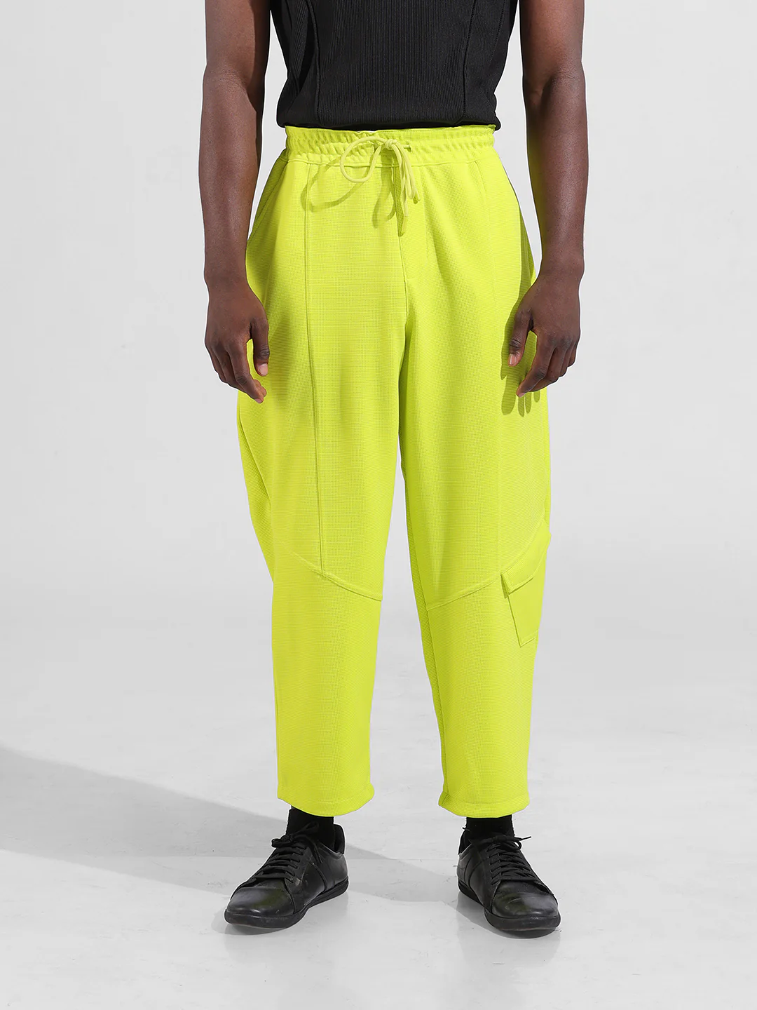 Men's Cyber Lime Wide Leg Fit Textured Utility Trouser - Image 7