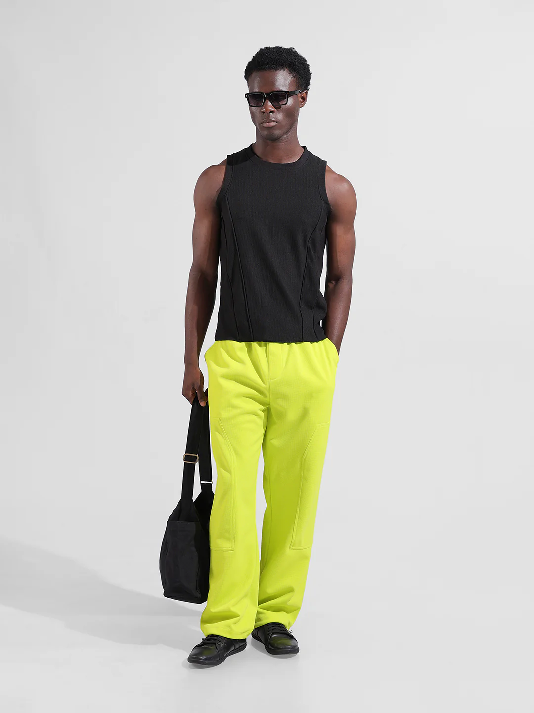 Men's Cyber Lime Wide Leg Fit Textured Utility Trouser - Image 8