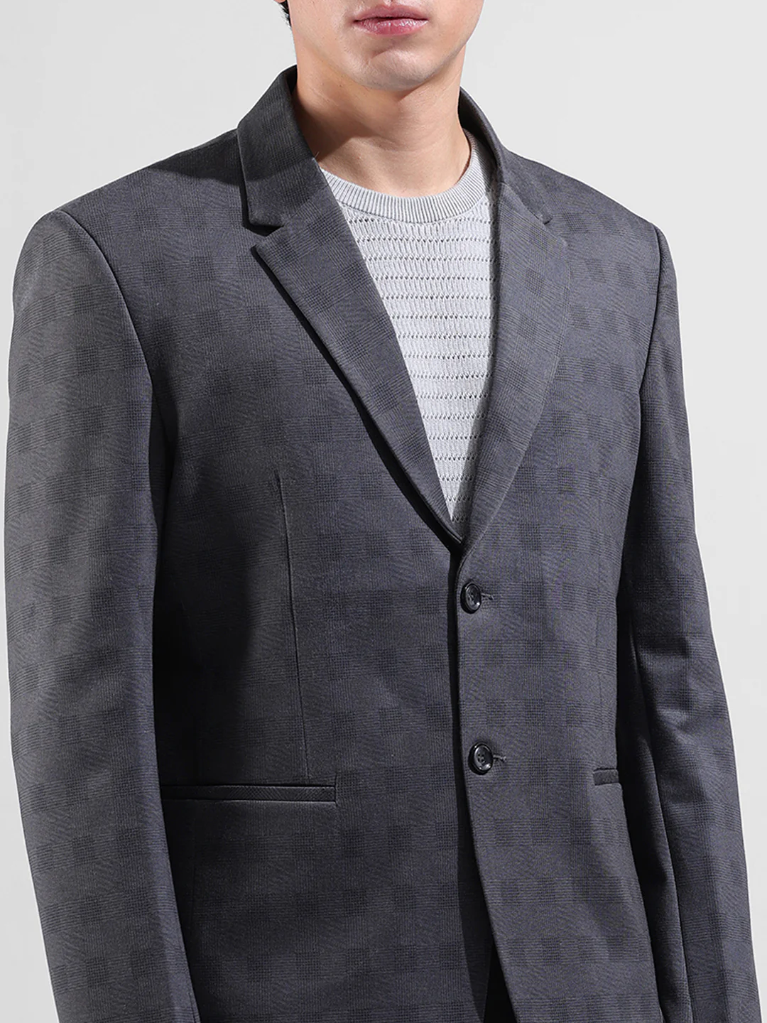 Men's Grey Regular Fit Checked Casual Blazer - Image 5
