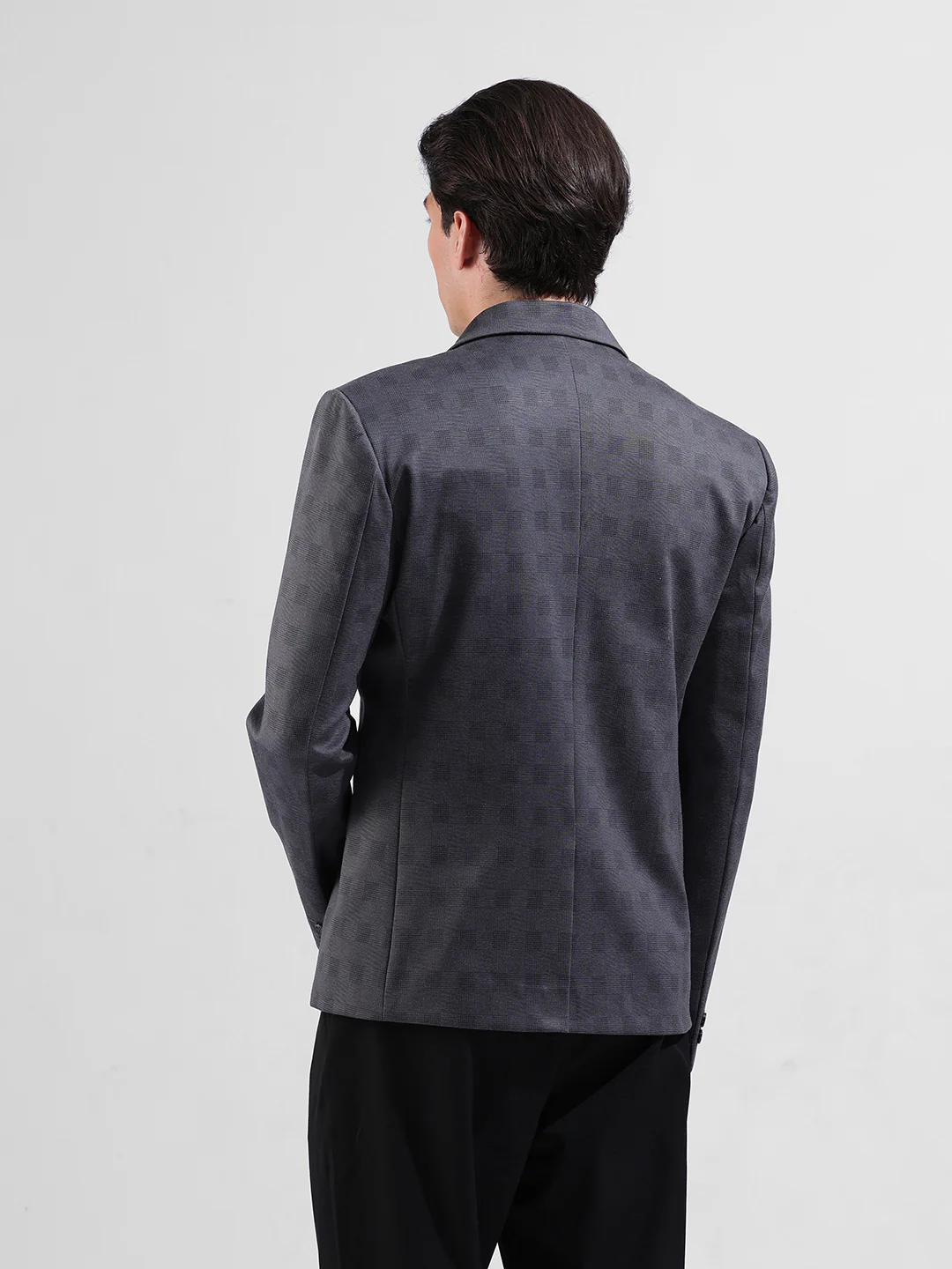 Men's Grey Regular Fit Checked Casual Blazer - Image 7