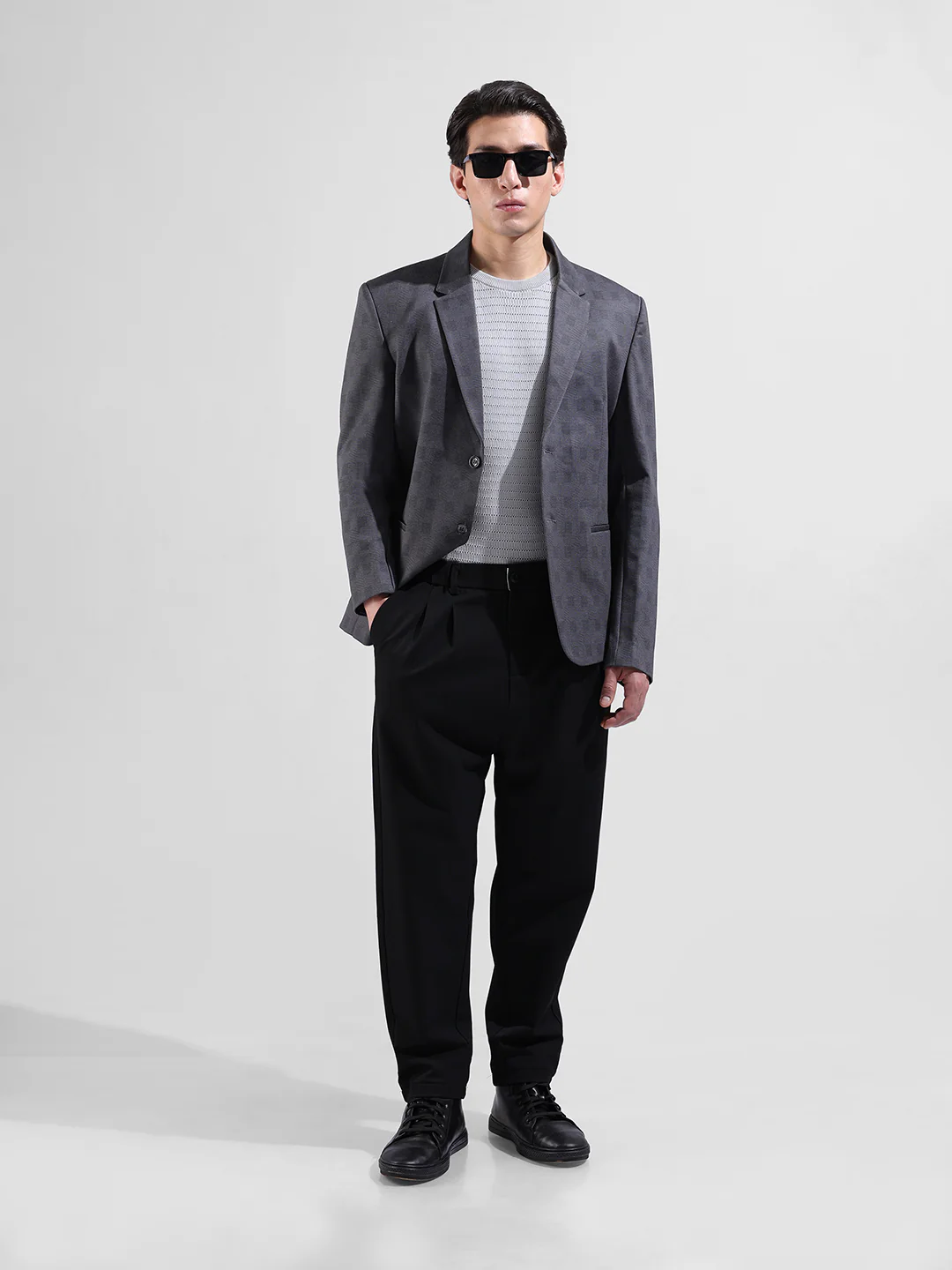 Men's Grey Regular Fit Checked Casual Blazer - Image 8
