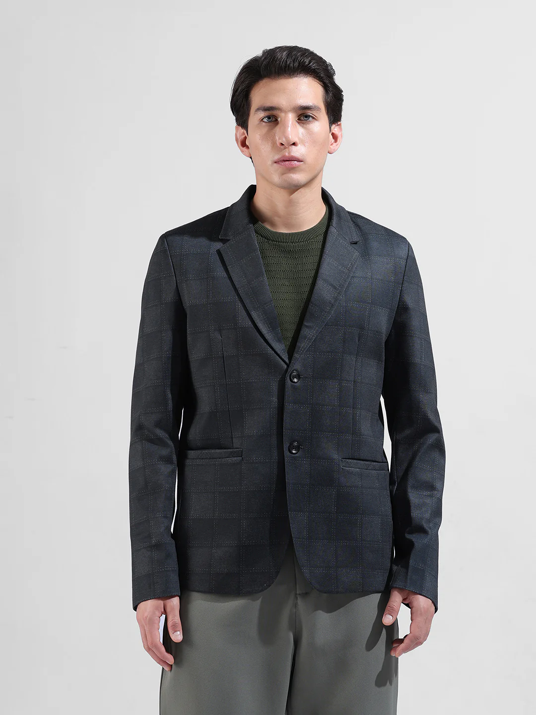 Men's Grey Regular Fit Checked Casual Blazer - Image 6