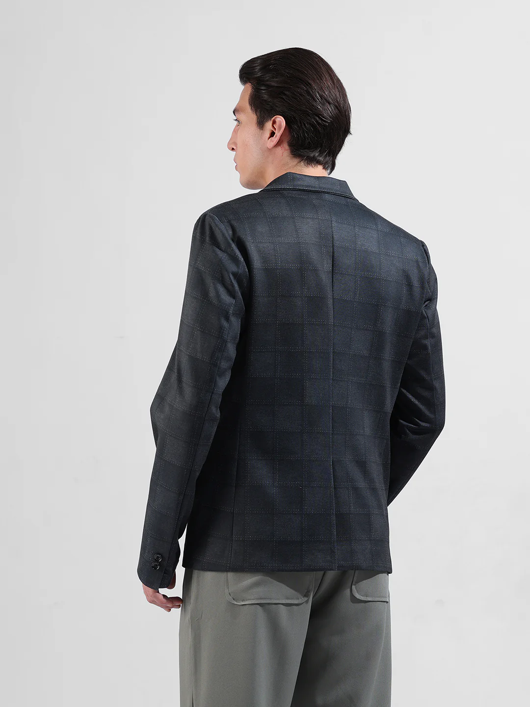 Men's Grey Regular Fit Checked Casual Blazer - Image 7