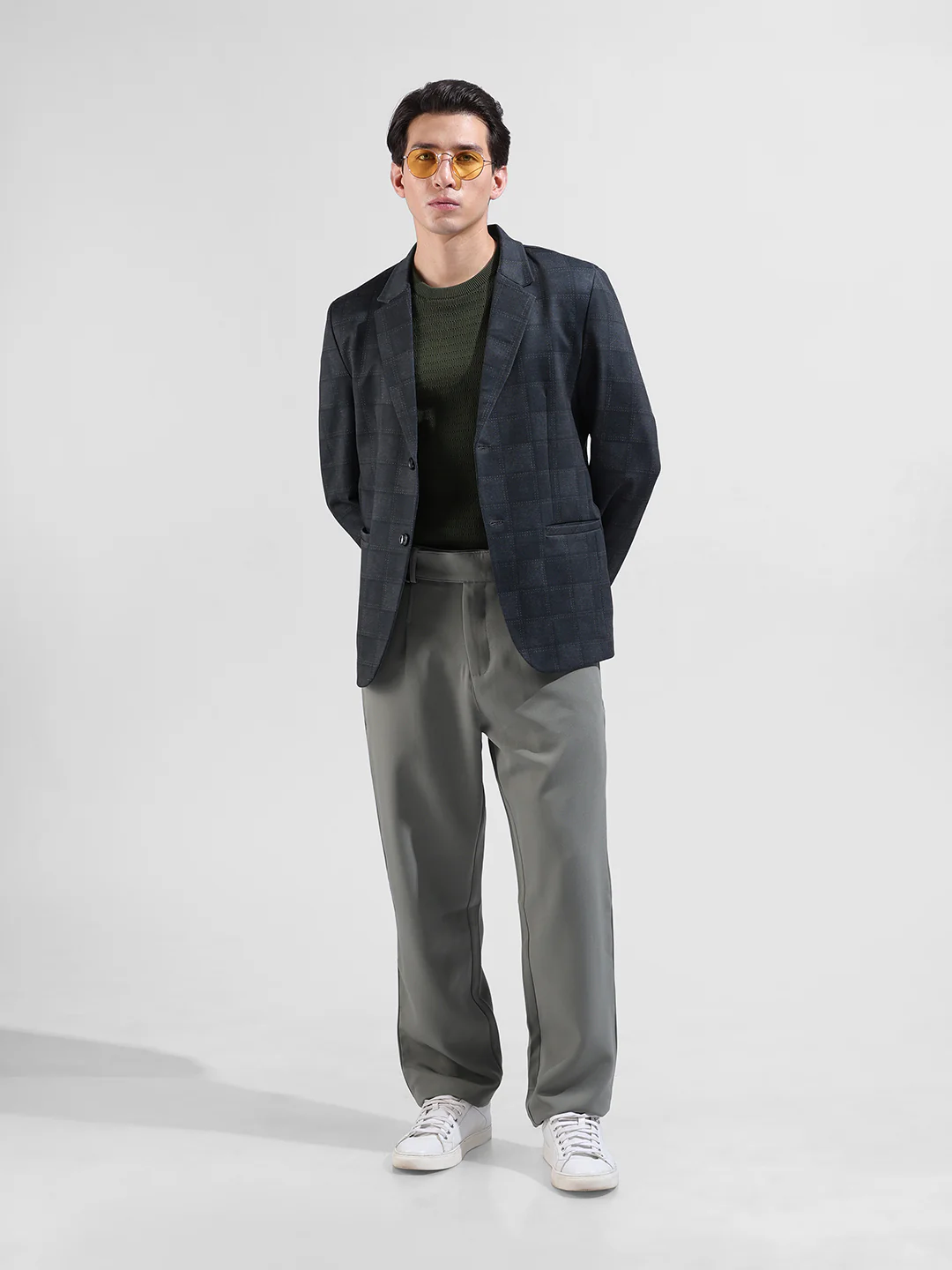Men's Grey Regular Fit Checked Casual Blazer - Image 8