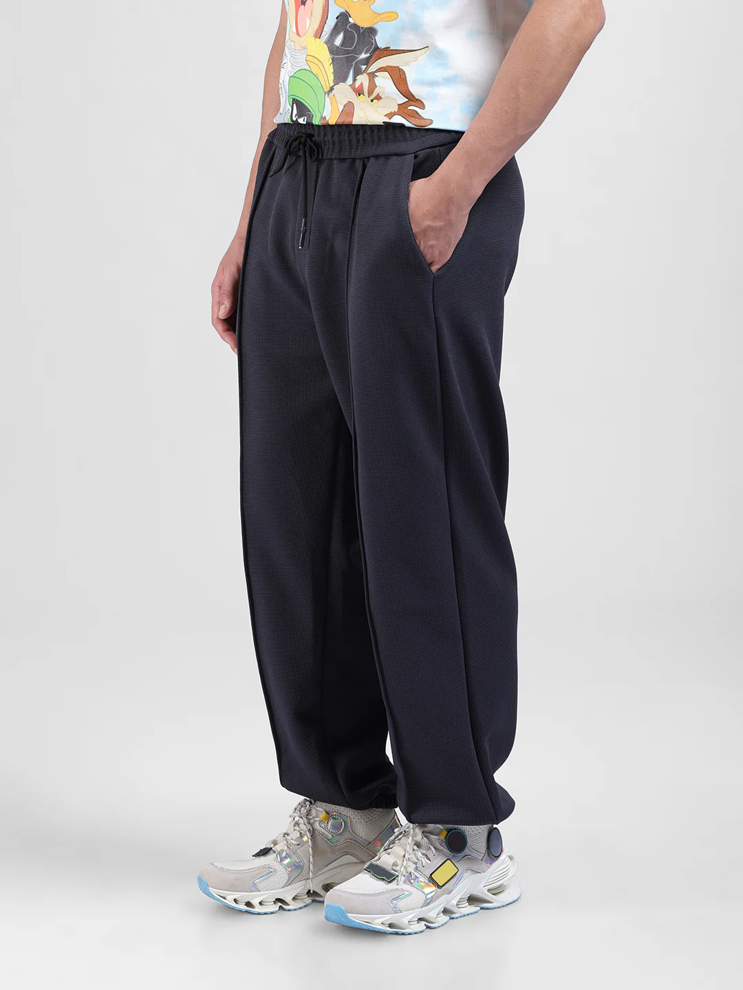 Men's Dark Grey Loose Fit Textured Athletic  Jogger - Image 2