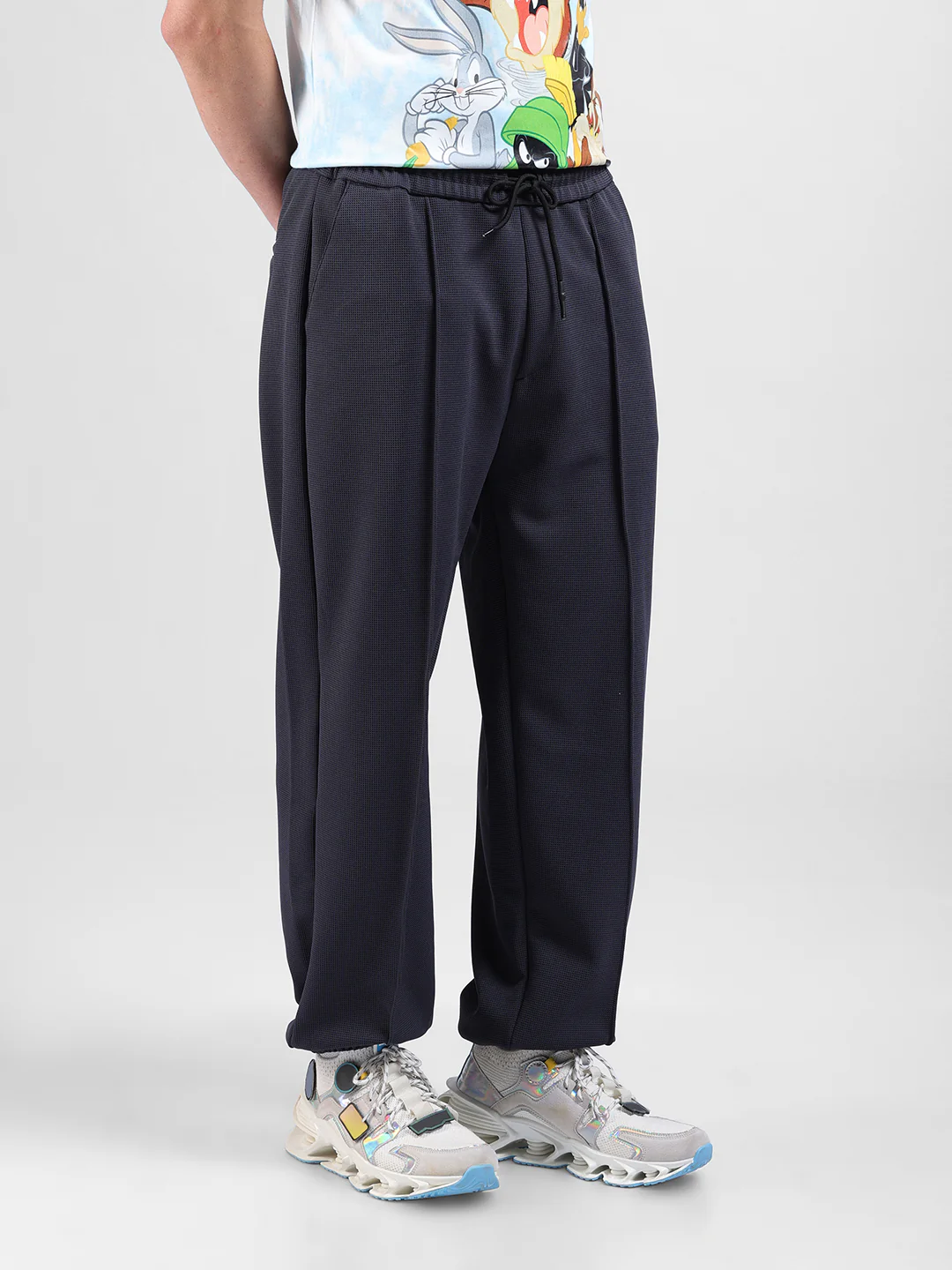 Men's Dark Grey Loose Fit Textured Athletic  Jogger - Image 3