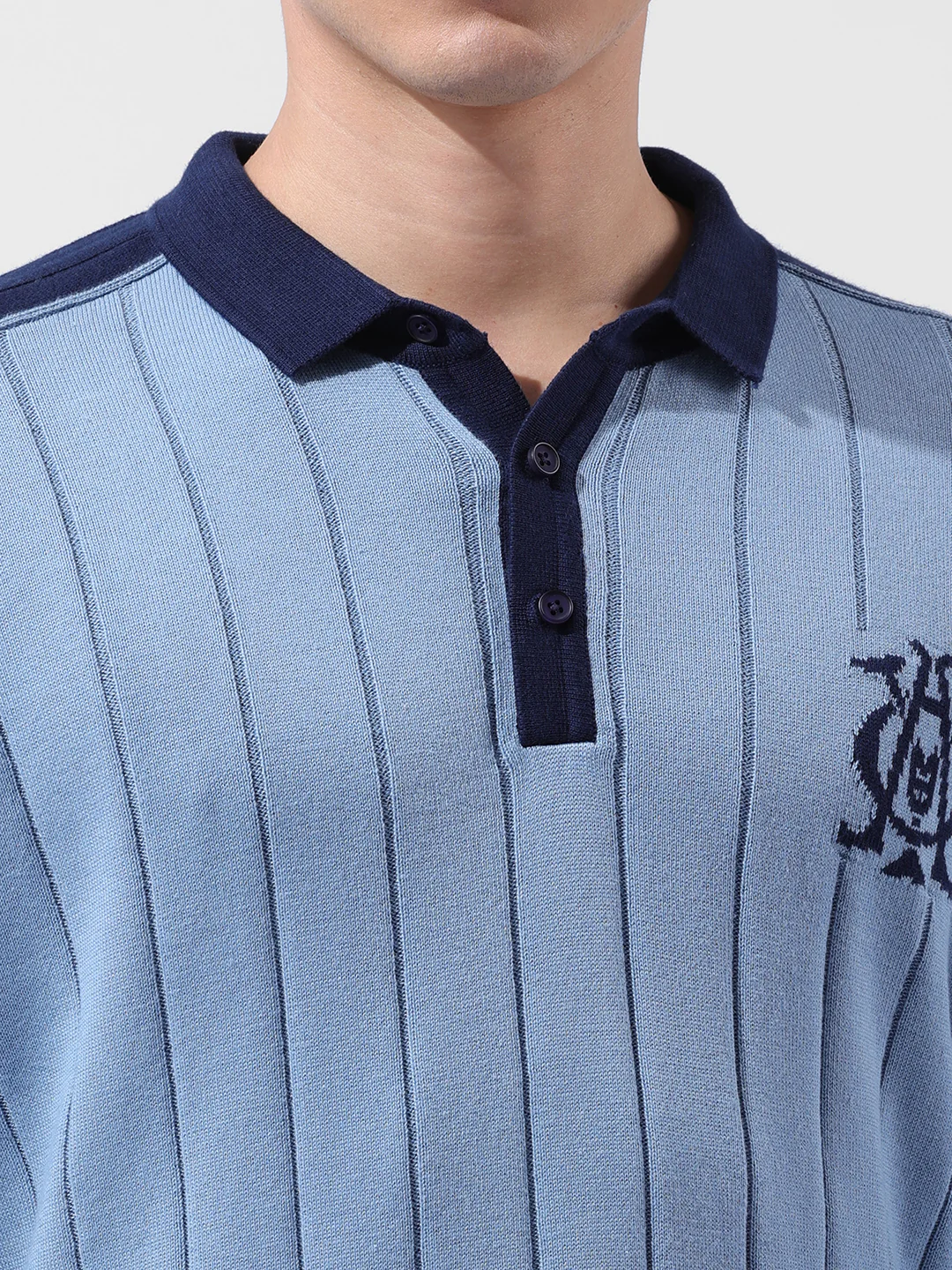 Men's Blue Oversized Fit Textured Flat Knit T-Shirt - Image 6