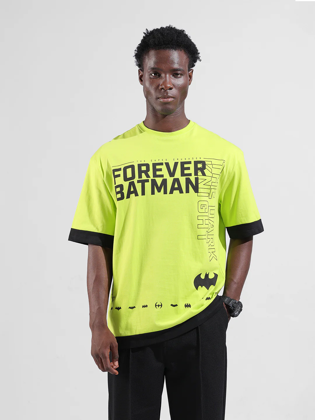 Men's Green Oversized Fit Character Batman Printed Crew Neck T-Shirt - Image 2