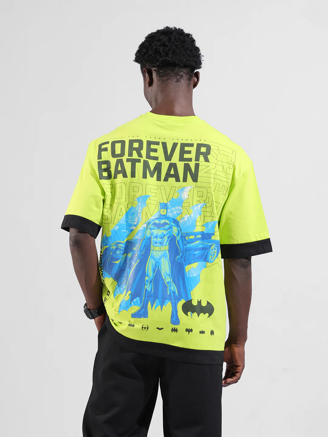 Men's Green Oversized Fit Character Batman Printed Crew Neck T-Shirt - Image 3
