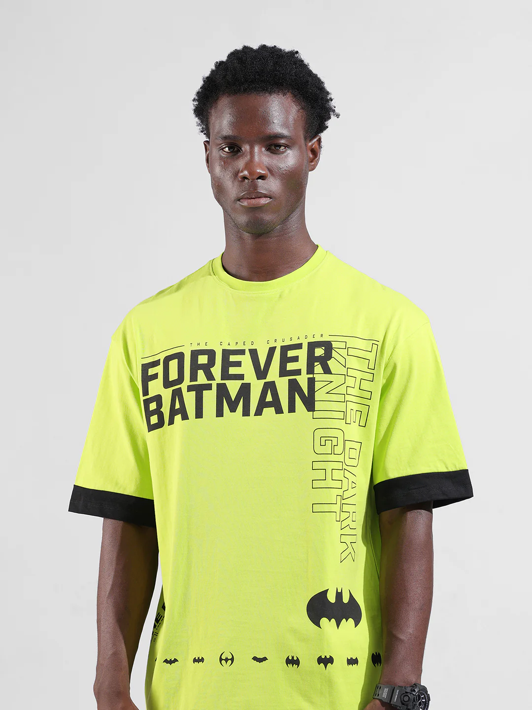 Men's Green Oversized Fit Character Batman Printed Crew Neck T-Shirt - Image 6