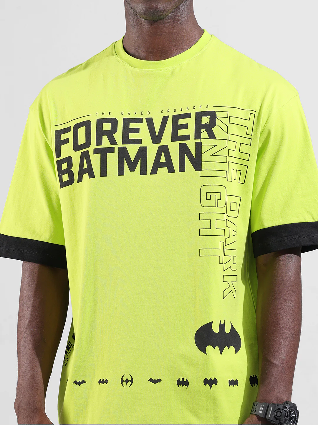 Men's Green Oversized Fit Character Batman Printed Crew Neck T-Shirt - Image 7