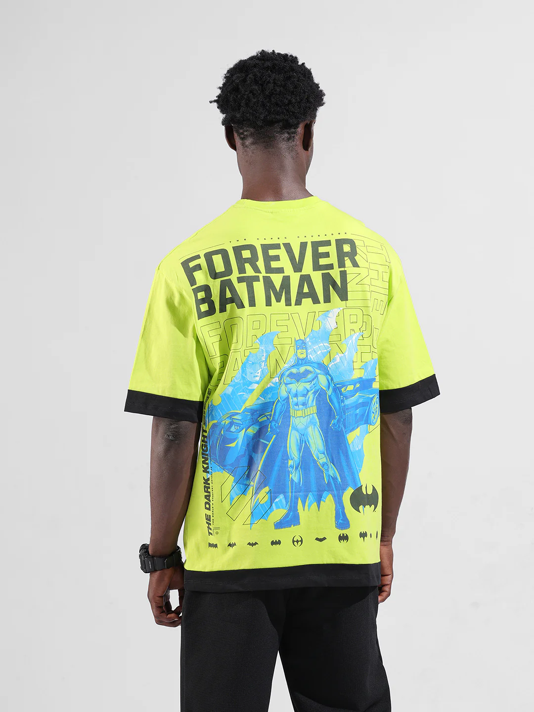 Men's Green Oversized Fit Character Batman Printed Crew Neck T-Shirt - Image 8