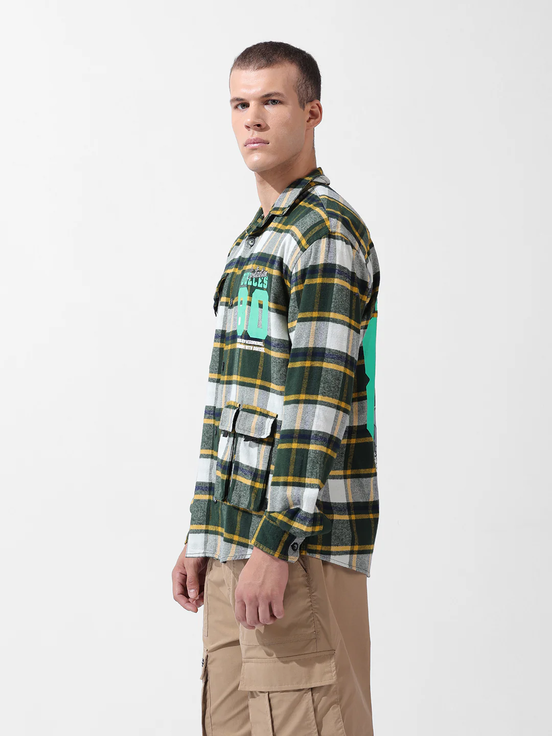 Men's Green Relaxed Fit Graphic Printed Street Wear Shirt - Image 2