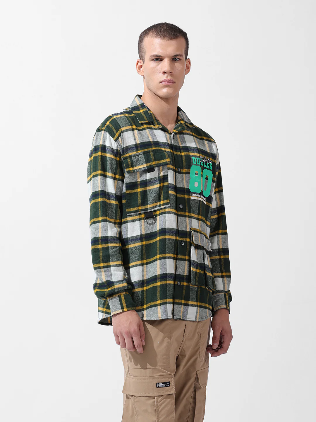 Men's Green Relaxed Fit Graphic Printed Street Wear Shirt - Image 3