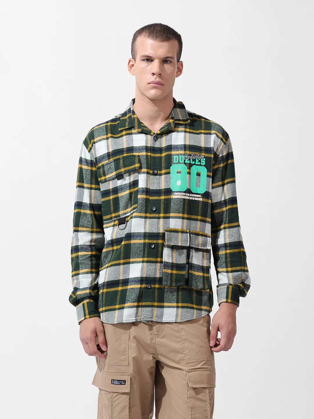 Men's Green Relaxed Fit Graphic Printed Street Wear Shirt - Image 7
