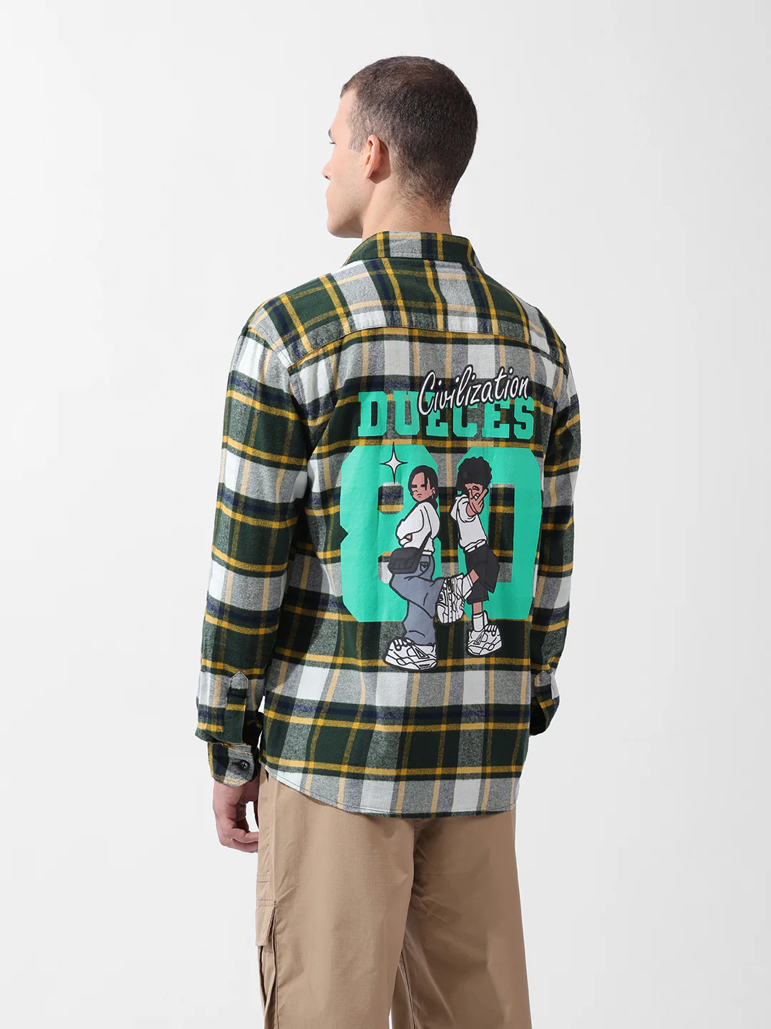 Men's Green Relaxed Fit Graphic Printed Street Wear Shirt - Image 9