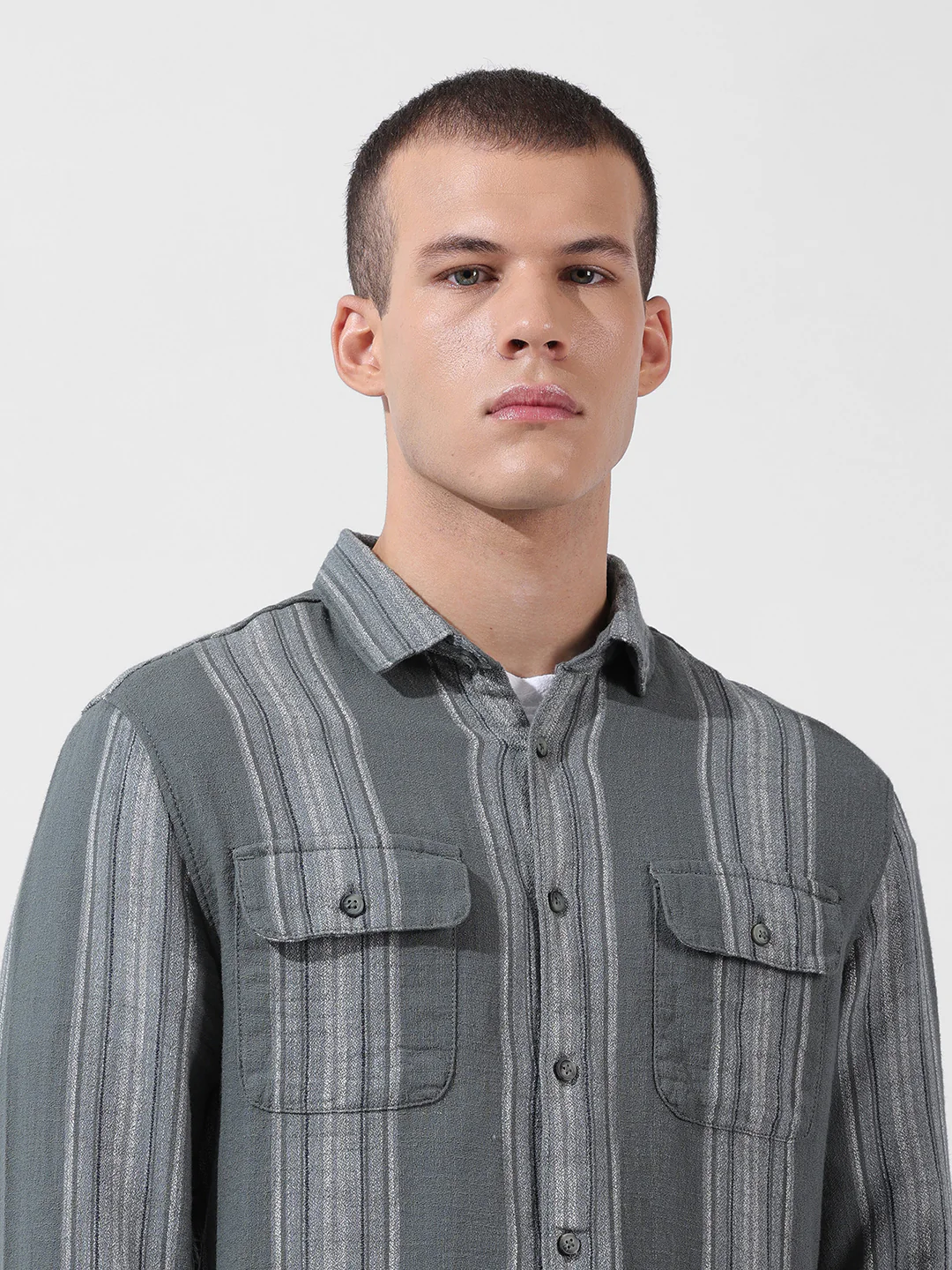Men's Green Slim Fit Striped Casual Shirt - Image 7