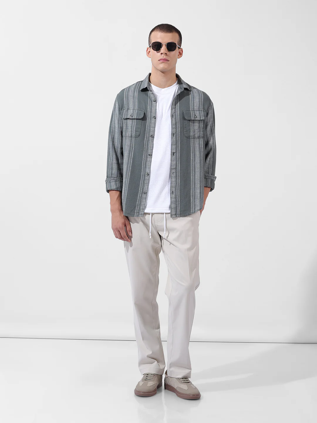 Men's Green Slim Fit Striped Casual Shirt - Image 9
