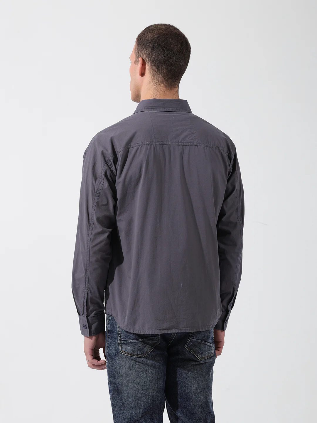 Men's Grey Boxy Fit Solid Korean Street Shirt - Image 5