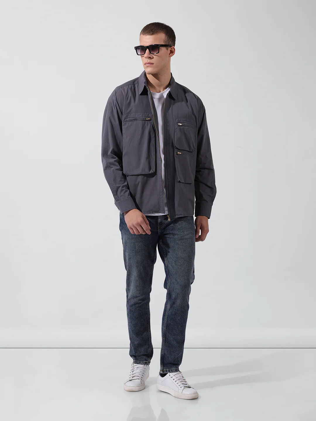 Men's Grey Boxy Fit Solid Korean Street Shirt - Image 9